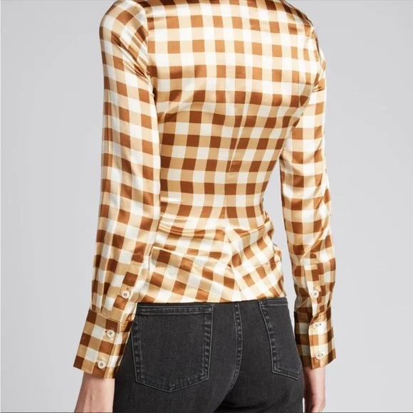 GANNI Silk Check Draped Blouse 10 - Picture 4 of 10